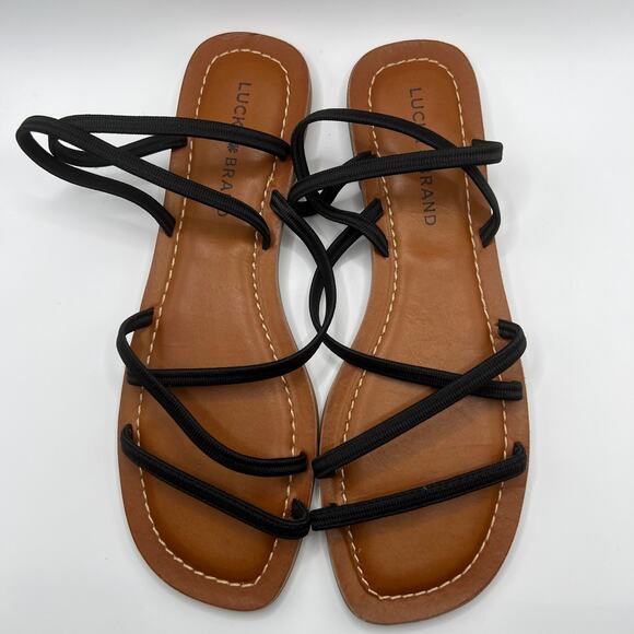 Lucky Brand LK-Bizell Strappy Flat Sandal Elastic Strap Black 9 - Picture 2 of 7